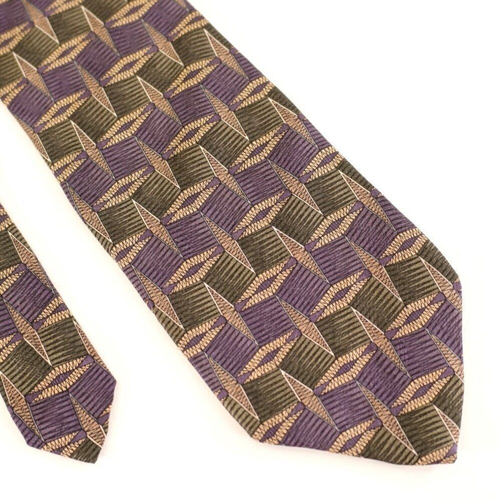 Croft & Barrow Purple Green Abstract Wide Silk Tie